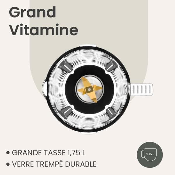 ZEEGMA Grand Vitamine - Elektrisk mixer - 1600 W - Multifunktionsmixer - 1,75 L - 6 blad - Krossad is - 3 program - BPA-fri