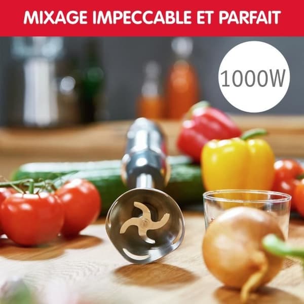 MOULINEX 4in1 Quickchef Immersion Mixer, 10 hastigheter, minihackare, visp, potatisstötare, 800 ml kopp, 1000W, svart/rostfritt stål DD65H810