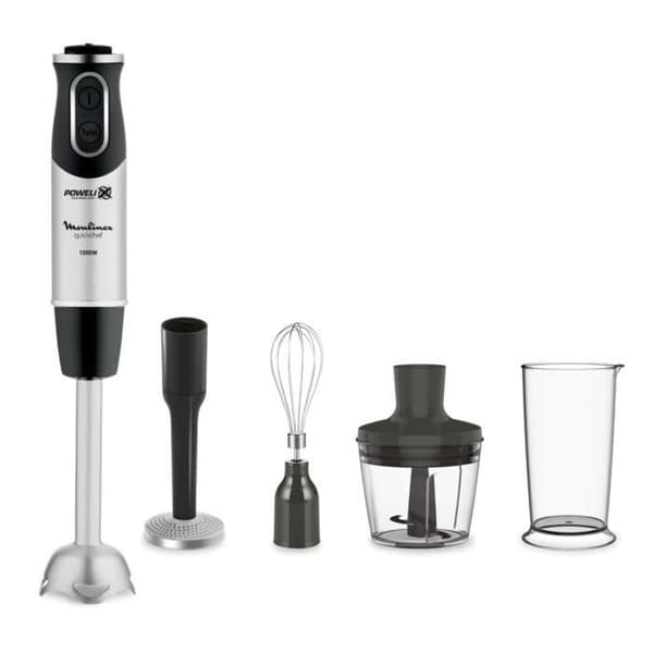 MOULINEX 4in1 Quickchef Immersion Mixer, 10 hastigheter, minihackare, visp, potatisstötare, 800 ml kopp, 1000W, svart/rostfritt stål DD65H810