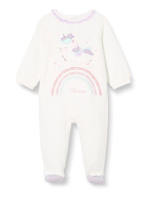Robotbabysamtal - Chicco robotbabyväska, enhörningsoverall i chenille med fot, babyflicka, vit (359), 9 månader
