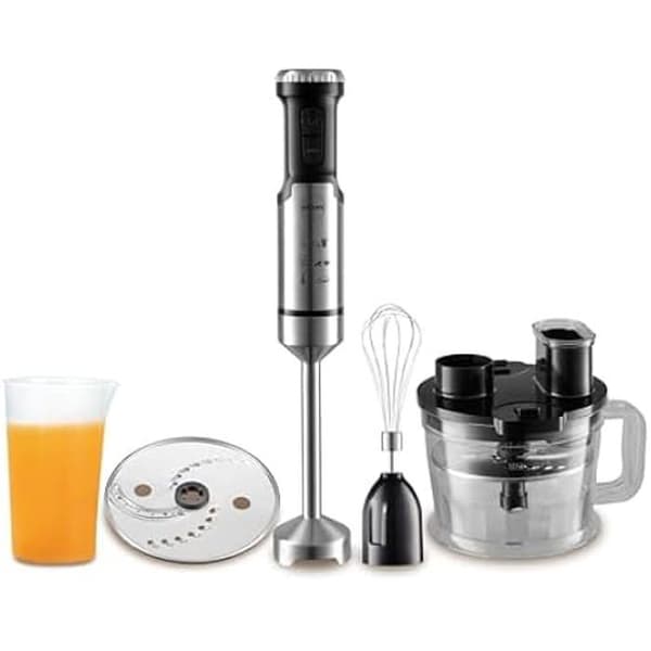 Handmixare, multifunktionell elektrisk mixer med behållare på 1,25 l och mätkopp på 700 ml, rostfri stålkniv, 12.
