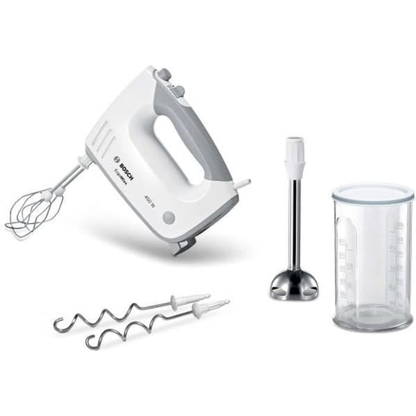 BOSCH MFQ36470 ERGOMIXX handmixer - 450W, 5 hastigheter + puls, rostfritt stål blandarfot tillbehör