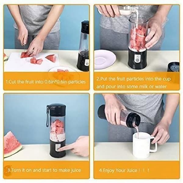 USB Blender Mini Portable Fruktblandare - Små myror - 6 blad i rostfritt stål - Svart