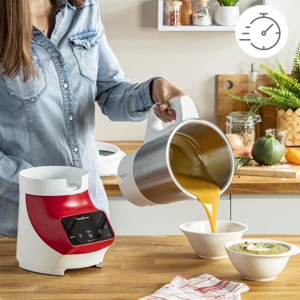 MOULINEX Soup&Plus Uppvärmd Mixer, Användbar kapacitet 2 L, 5 hastigheter, Pekskärm, Receptbok, Made in France LM924500