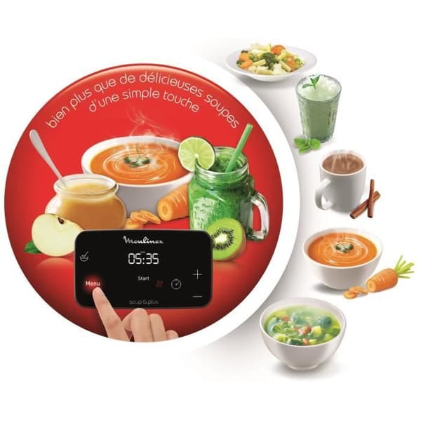 MOULINEX Soup&Plus Uppvärmd Mixer, Användbar kapacitet 2 L, 5 hastigheter, Pekskärm, Receptbok, Made in France LM924500