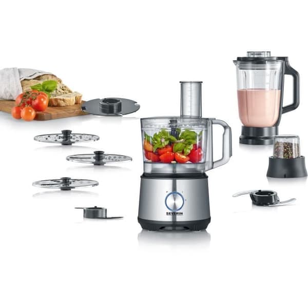 SEVERIN KM3892 Multifunktionsrobot - 1200 W - Rostfritt stål och svart - 1,5 L mixer - 2 hastigheter + puls
