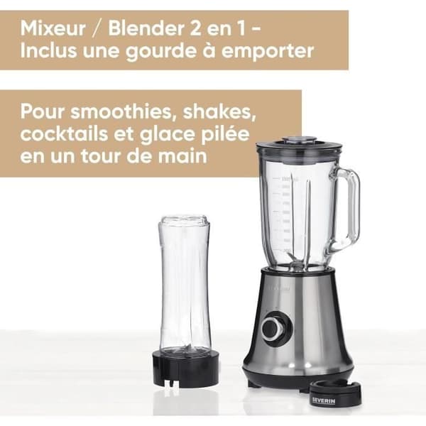 2-i-1-mixer - SEVERIN - SM3737 - 2-i-1 multimixer och smoothiemixer - 500W - 1 l glasskål - 1 x 600 ml flaska ingår