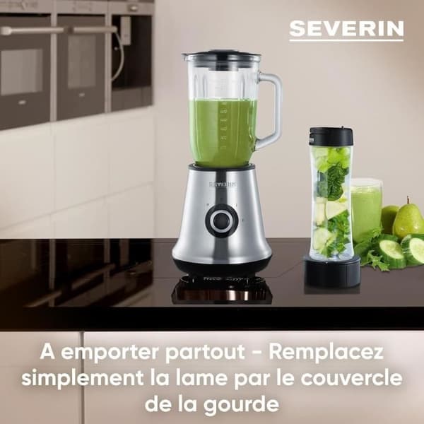 2-i-1-mixer - SEVERIN - SM3737 - 2-i-1 multimixer och smoothiemixer - 500W - 1 l glasskål - 1 x 600 ml flaska ingår