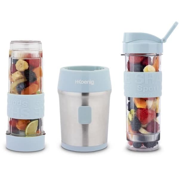 Minimixer - H.KoeNIG - SMOO16 - 300 W - 570 ml - Pastellblå - 2 flaskor ingår - BPA-fri