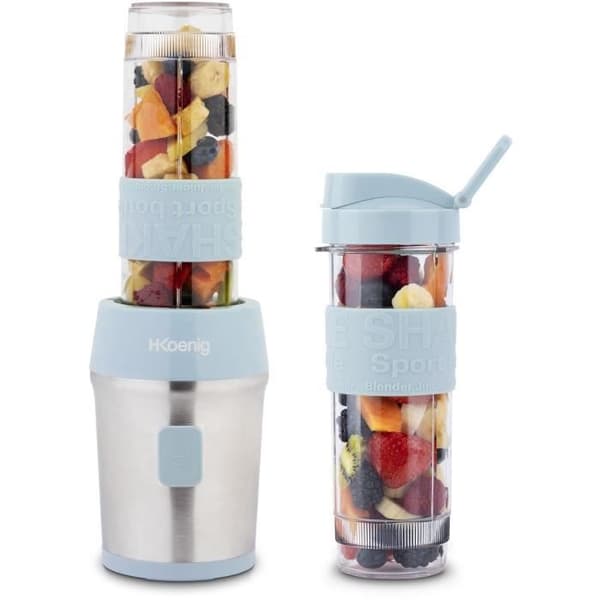 Minimixer - H.KoeNIG - SMOO16 - 300 W - 570 ml - Pastellblå - 2 flaskor ingår - BPA-fri