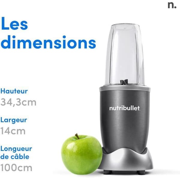 Blender - NUTRIBULLET - NB606DG - 600 W - 2 kopper inkluderet 700 ml og 500 ml - Grå - BPA-fri