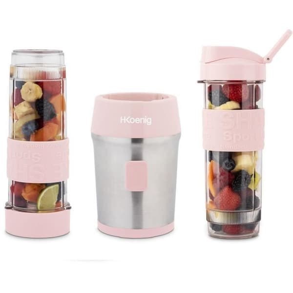 Minimixer - H.KoeNIG - SMOO12 - 300 W - 570 ml - Pastellrosa - 2 flaskor ingår - BPA-fri