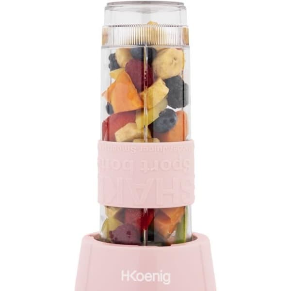Minimixer - H.KoeNIG - SMOO12 - 300 W - 570 ml - Pastellrosa - 2 flaskor ingår - BPA-fri
