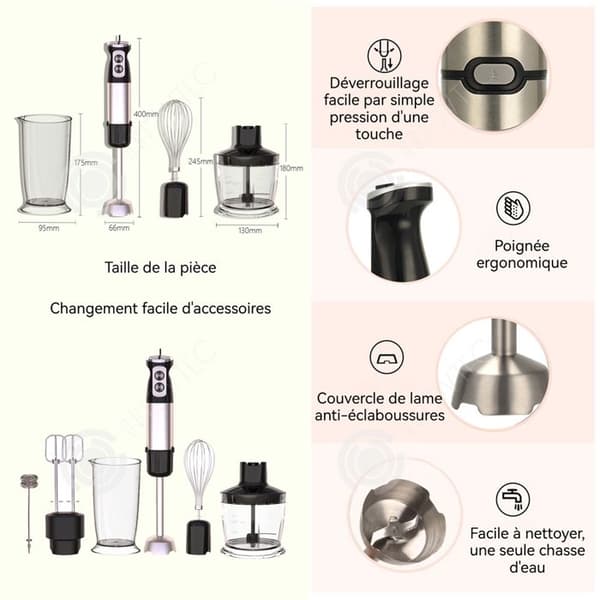 INN Stavmixare 6 i 1 600w 12 hastighetsinställningar, handmixare i rostfritt stål, dykblender, handblender