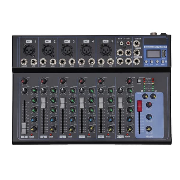 7-kanals lydmixer, Bluetooth-forbindelse, flere musiktilstande, kompakt design,Sort