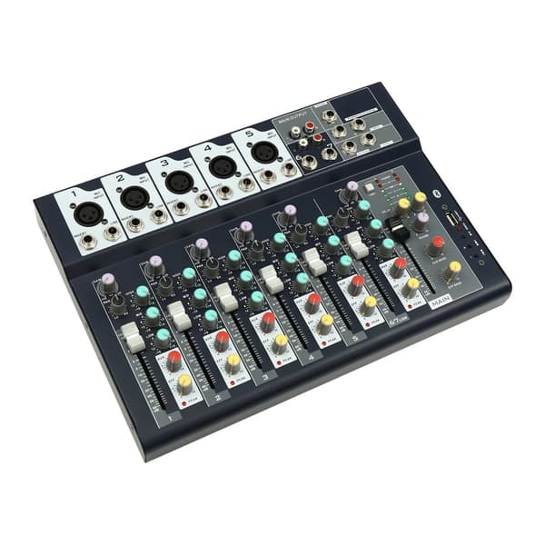 7-kanals mixer, högkvalitativt ljud, metallkonstruktion,svart