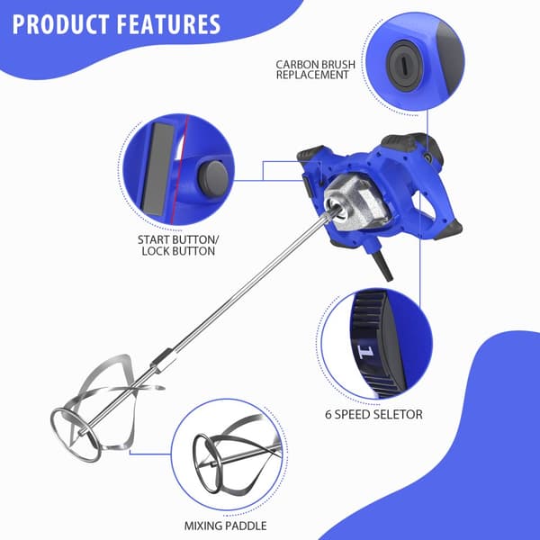 Elektrisk Betonblander, 2600W Effekt, 6 Variable Hastigheder, Ergonomisk Design
