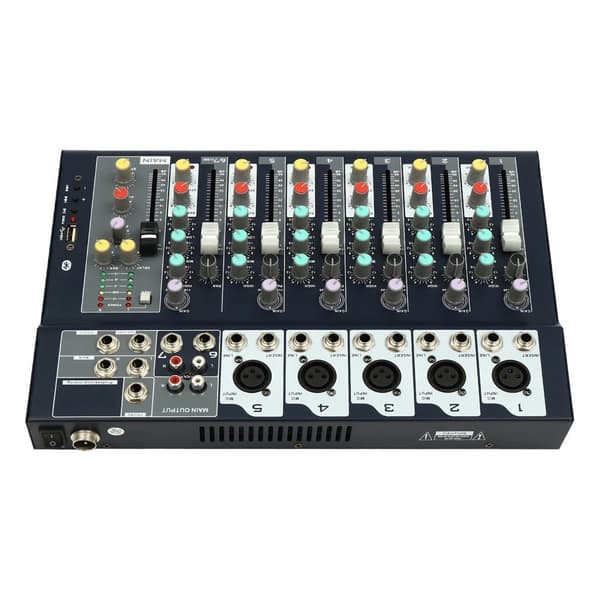 Professionel Mixer, 7 Kanaler, Bluetooth og USB-forbindelse, Kompakt Design,sort