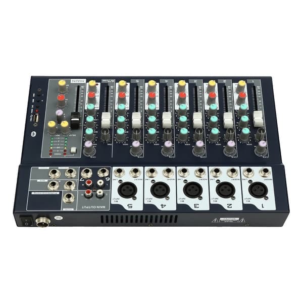 Professionel Mixer, 7 Kanaler, Bluetooth og USB-forbindelse, Kompakt Design,sort