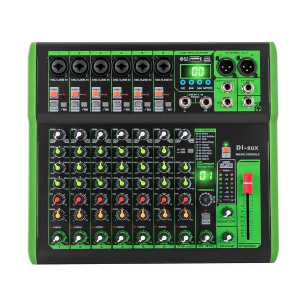 Audio Mixer, 99DSP Reverb-effekter, Bluetooth 5.0-anslutning,DI-8UX