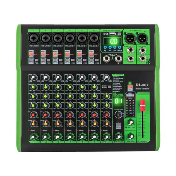 Audio Mixer, 99DSP Reverb-effekter, Bluetooth 5.0-anslutning,DI-8UX