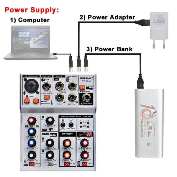 Ljudmixer, 4 kanaler, Bluetooth-funktion, fördröjningseffekt,EU KONTAKT