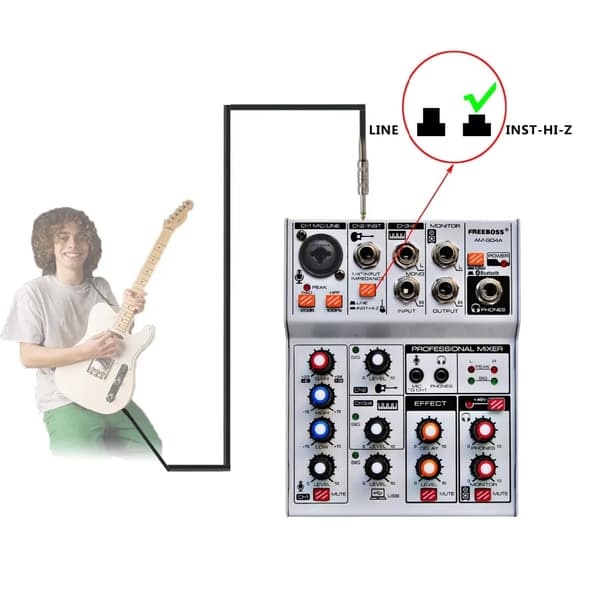 Ljudmixer, 4 kanaler, Bluetooth-funktion, fördröjningseffekt,EU KONTAKT