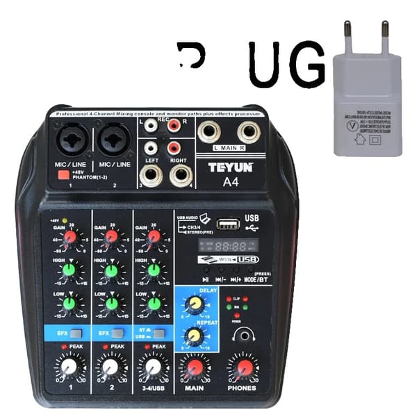 Bärbar ljudmixer, Bluetooth-anslutning, USB-inspelning på dator,A4 EU-kontakt