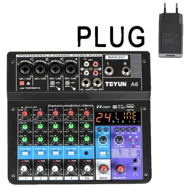 Bærbar lyd mixer, Bluetooth forbindelse, USB PC optagelse, A6 EU-stik