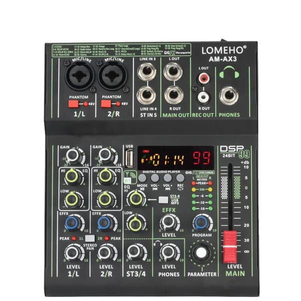 Audio Mixer, +48V Phantom Power, Bluetooth-forbindelse, EU STIK