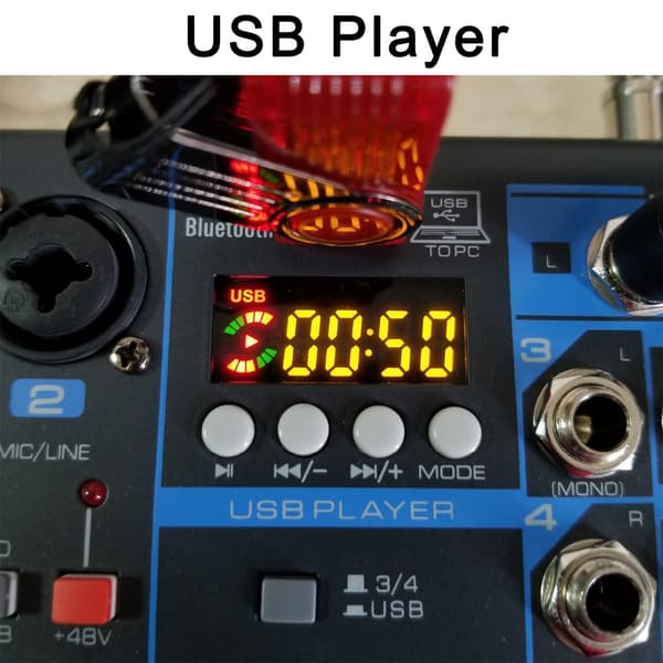 DJ-ljudmixer, 4 kanaler, Bluetooth-anslutning, EU-kontakt
