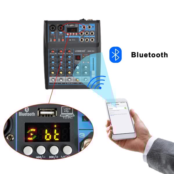 DJ-ljudmixer, 4 kanaler, Bluetooth-anslutning, EU-kontakt