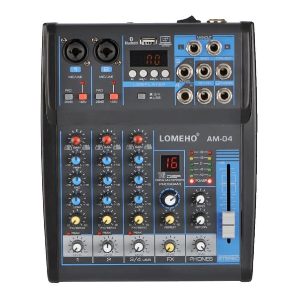 DJ-ljudmixer, 4 kanaler, Bluetooth-anslutning, EU-kontakt