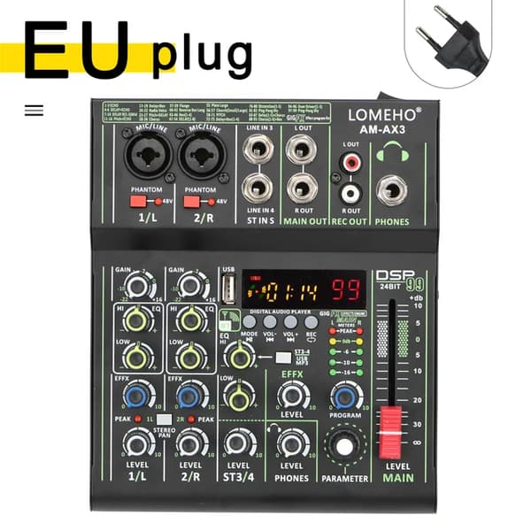 Ljudmixer, Portabel, Bluetooth-anslutning, EU-kontakt