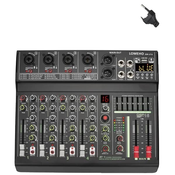 Audio mixer, 7-bånds EQ, 48V fantomstrøm, EU-stik
