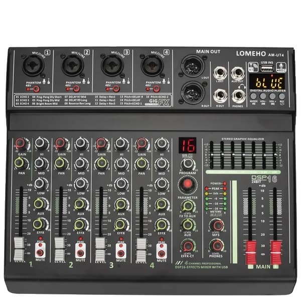 Lyd Mixer, 4 Kanaler, 7-Bånds EQ, USB Forbindelse, EU-stik