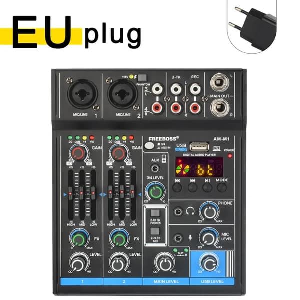 Mixerbord, 48V fantommatning, Bluetooth-anslutning, EU-kontakt