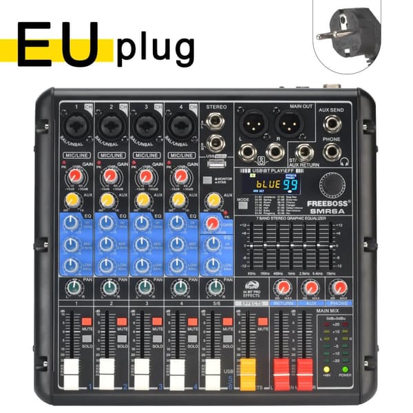 FREEBOSS Audio Mixer, 6 Kanaler, 5.0 Bluetooth,EU-stik