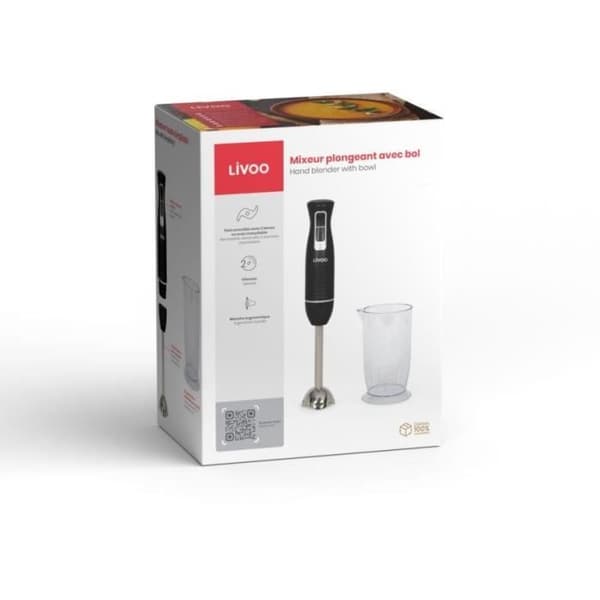 Stavmixer med skål - LIVOO - DOP245N - 400 W - 2 hastigheter - Svart
