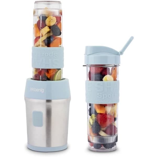 Miniblender - H.KoeNIG - SMOO16 - 300 W - 570 ml - Pastelblå - 2 flasker medfølger - BPA-fri