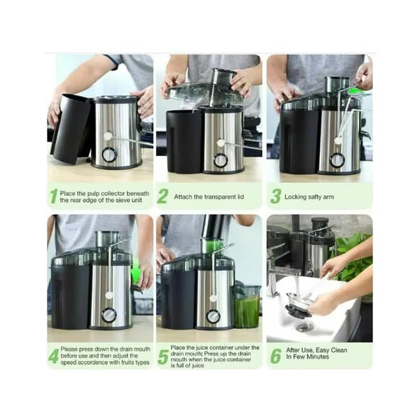Juicepress med jut 800W (1,25 liters massa behållare)