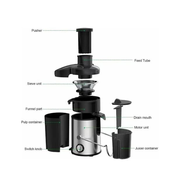 Juicepress med jut 800W (1,25 liters massa behållare)