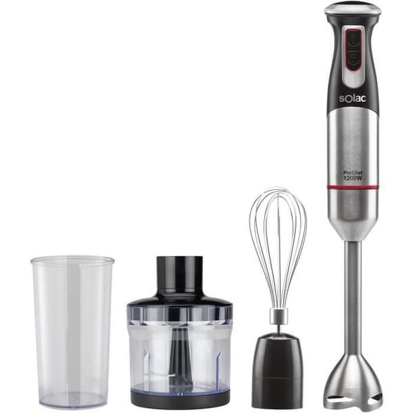 SOLAC ProChef 1200 - Mixer &amp; tillbehör 1200 W - Turbofunktion - Rostfritt stålblad och fot - Grå, svart och röd