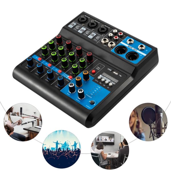 Mini Audio DJ Mixer, 5 Kanaler, Bluetooth og USB-forbindelse, Højfølsomme kontroller,MULTI
