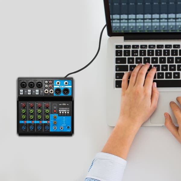 Mini Audio DJ Mixer, 5 Kanaler, Bluetooth og USB-forbindelse, Højfølsomme kontroller,MULTI
