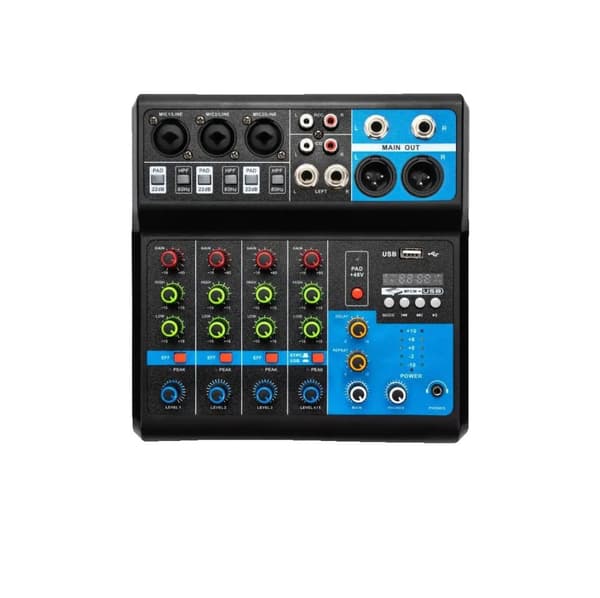 Mini Audio DJ Mixer, 5 Kanaler, Bluetooth- och USB-anslutning, Högkänsliga Regleringar,MULTI