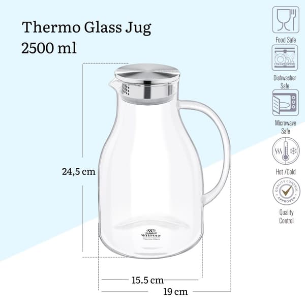 Borosilikatglaskanna med metalllock Wilmax Stor 2,5 L