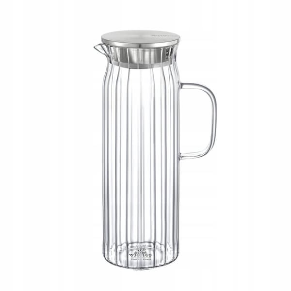 Räfflad glaskanna med lock WILMAX HIGH 1,5L för drycker, vatten, juicer