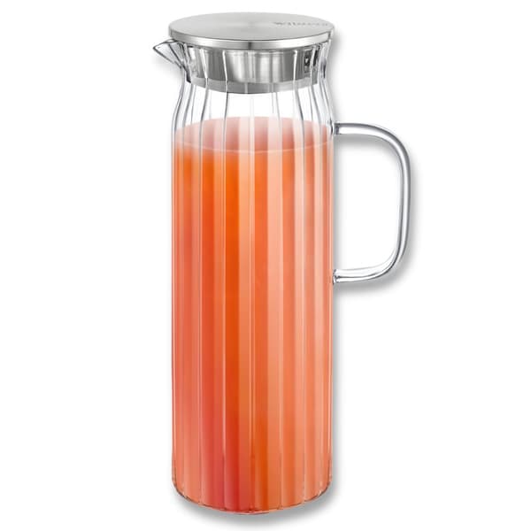 Räfflad glaskanna med lock WILMAX HIGH 1,5L för drycker, vatten, juicer