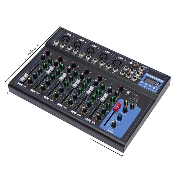 Audio Mixer, 7 Kanaler, Indbygget Bluetooth,sort